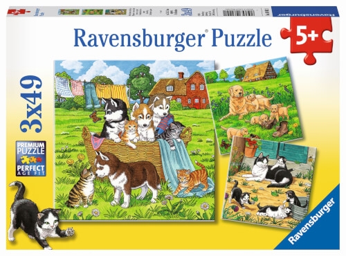 Ravensburger 08002 Puzzle: Süße Katzen und Hunde 3x49 Teile