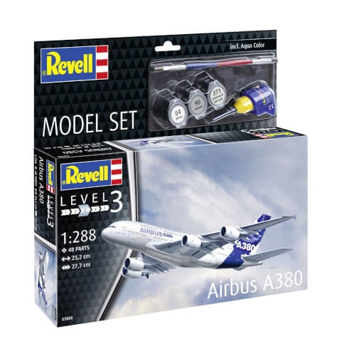 Revell 63808 Model Set Airbus A380, Revell Modellbausatz mit Basiszubehör