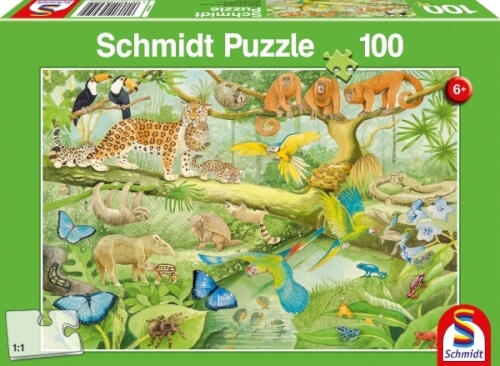 Schmidt Spiele 56250 Puzzle Tiere im Regenwald, 100 Teile