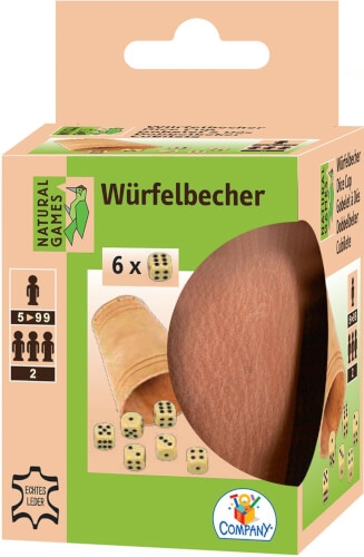 Vedes 61907122 Natural Games Lederwürfelbecher mit 6 Würfeln