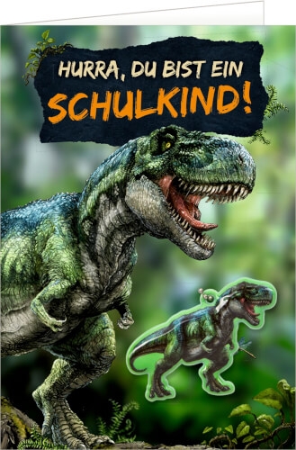 Coppenrath 95507 Grußkarte m. Anh.- Hurra, du bist ein Schulkind! (T-Rex W.)