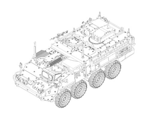 Trumpeter 757425 1/72 M1134 Stryker Anti Tank guide missile ATGM. Plastikmodellbausatz eines gepanze